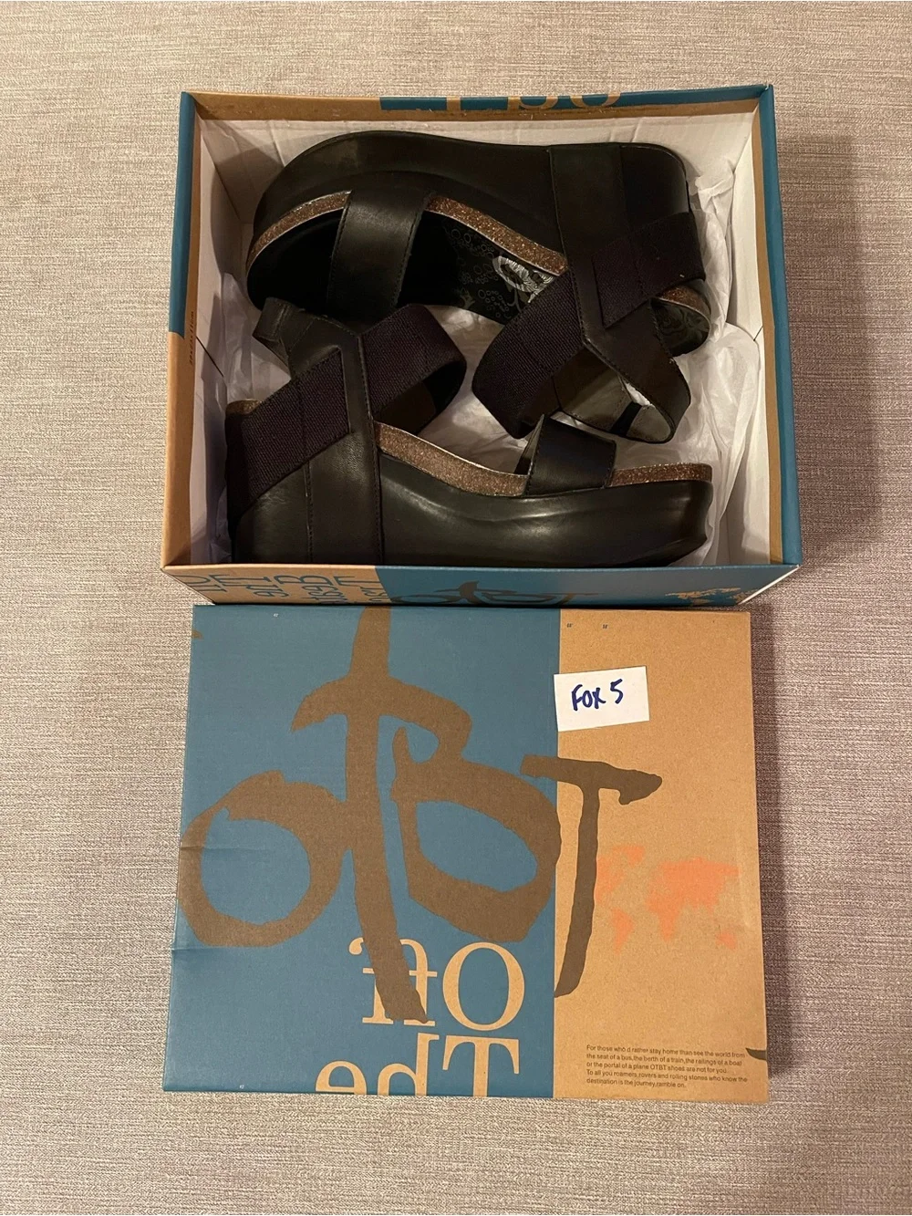 OTBT Black Bushnell Platform Wedge Leather Sandals